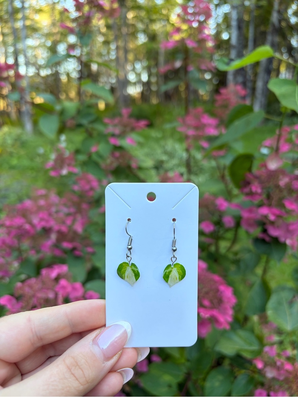 Handmade Green Variegated Leaf Dangle Earrings - Women Jewelry